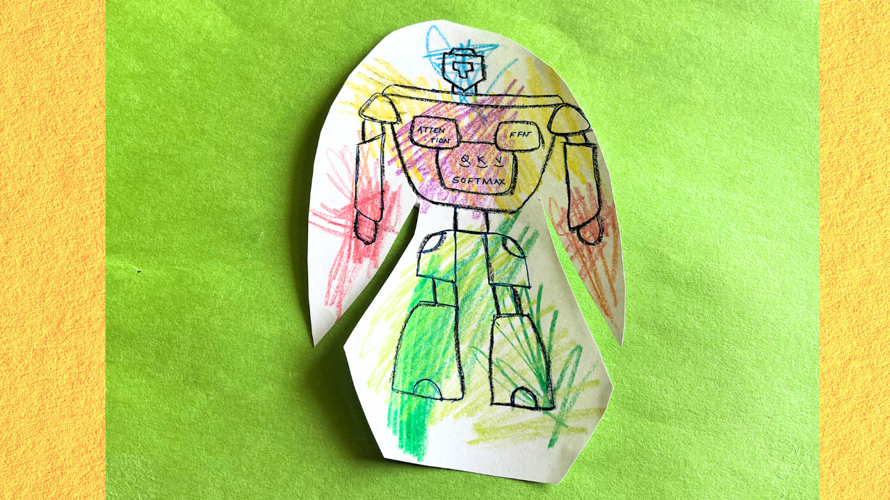 Image by author (Our Transformer - 'Robtimus Prime'. Colors as mandated by my artist son.)