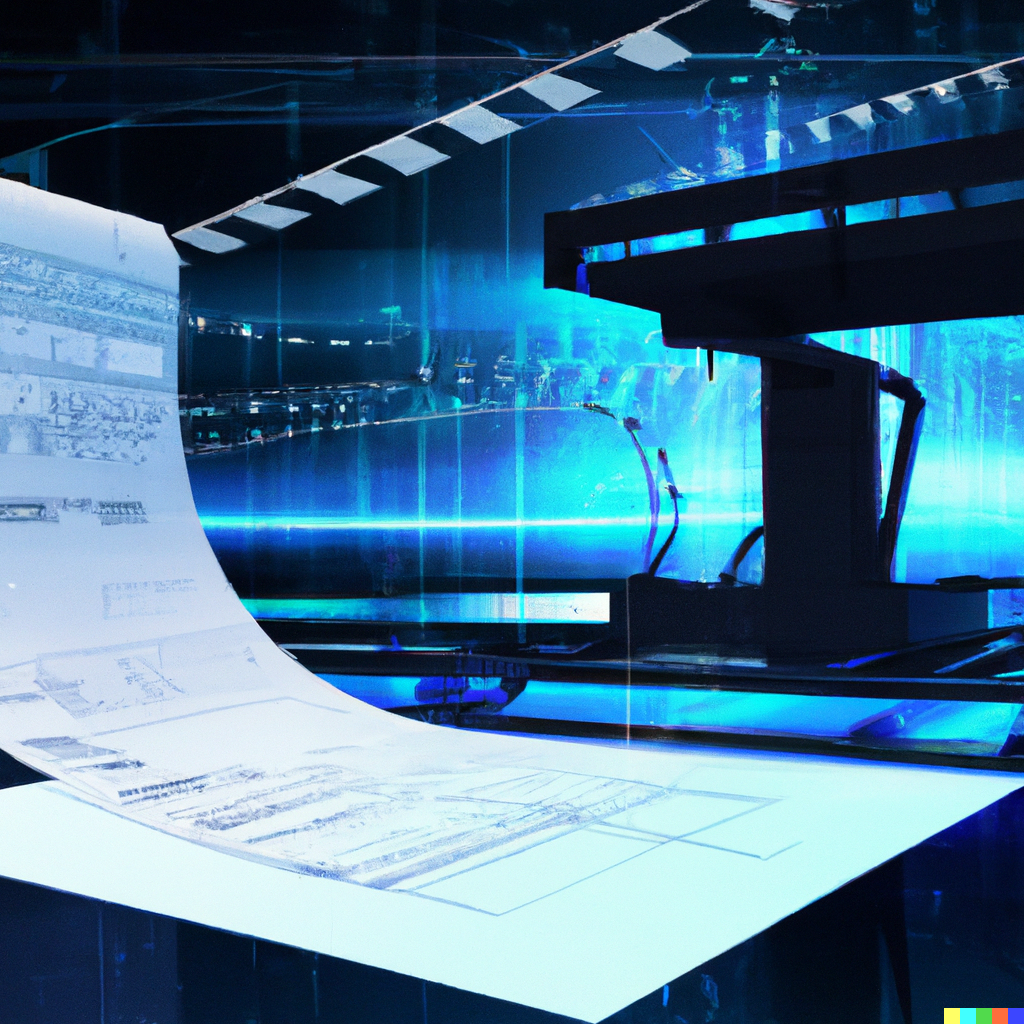 DALLE-2's interpretation of "A futuristic industrial document scanning facility"