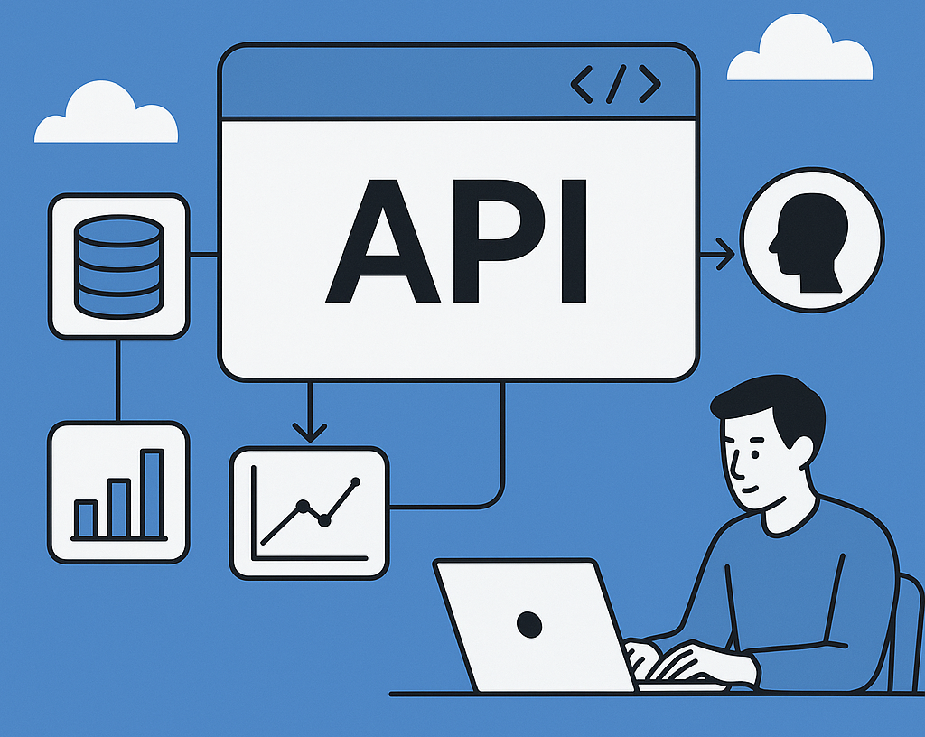 Man with a laptop coding his own personal API